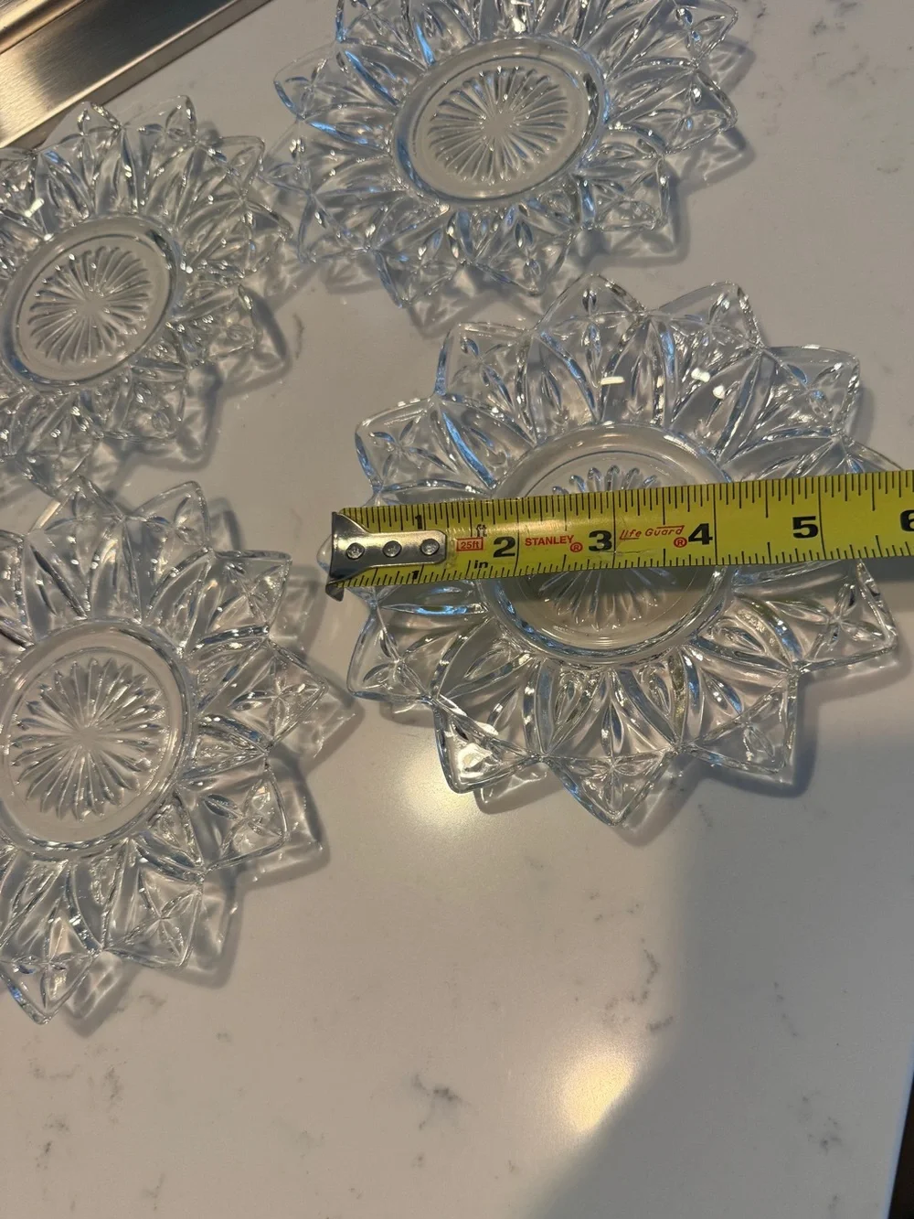 Vintage Clear Glass Flower Trinket Dishes Candle Holders Set of 4